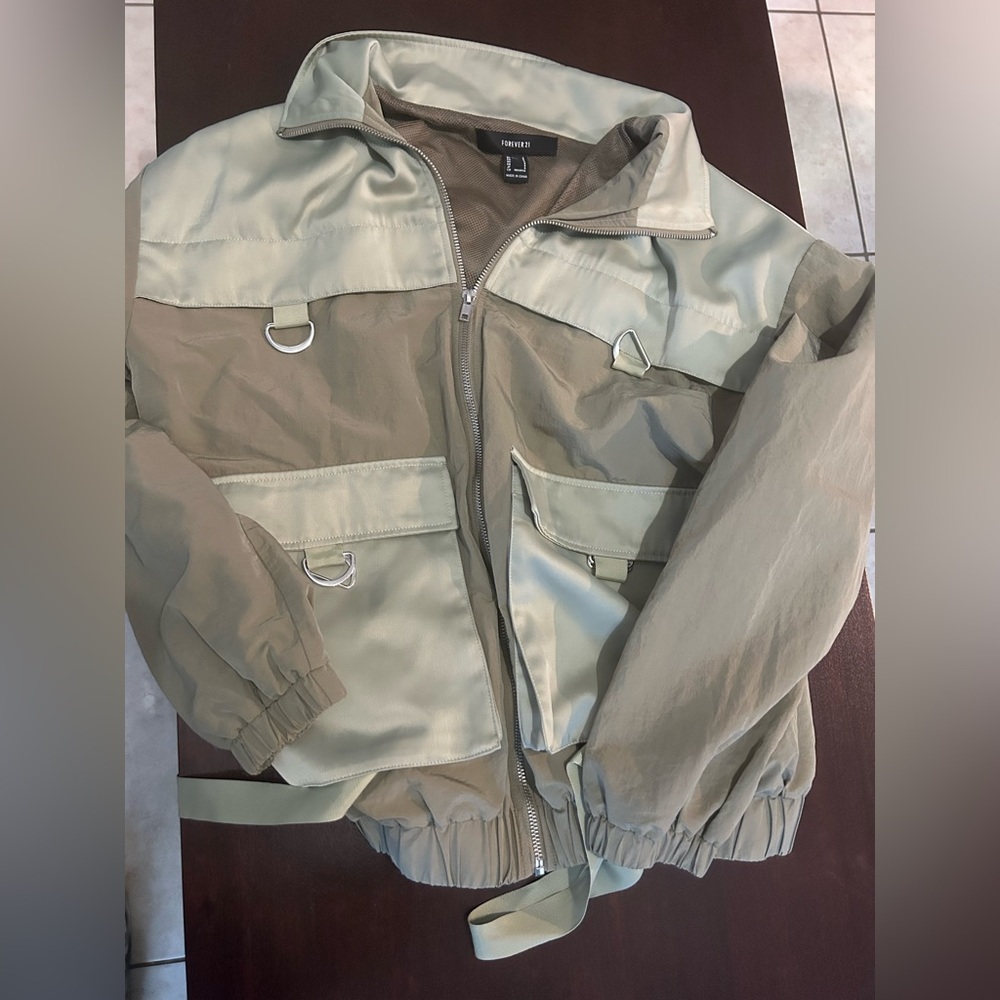 Forever 21 over size Green and Gray Hooded Jacket